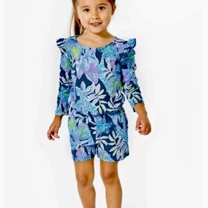 Lilly Pulitzer Macaw Blue Girl Tall Me About it Sasha Romper size L